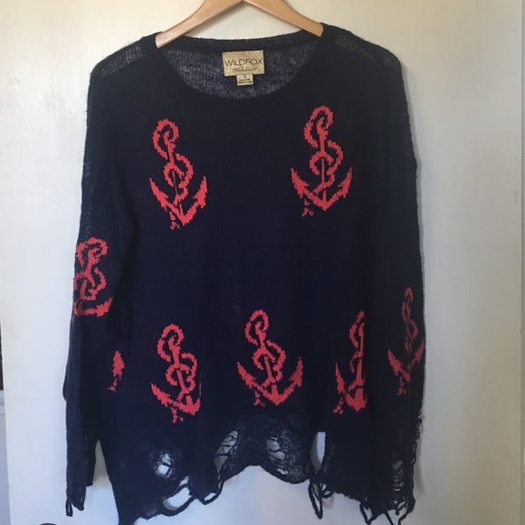 Wildfox White Label Distressed Anchor Sweater