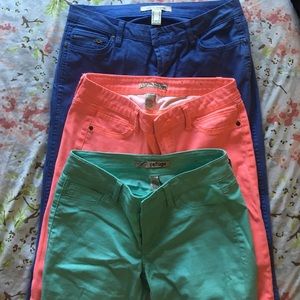 3 pairs of colorful skinny jeans