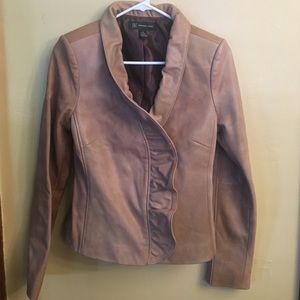Leather beidge coat cinched front