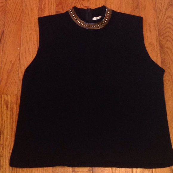 🍂🍁 Fall/Winter Vintage Jones New York Black Embellished Neck Top Sz S - Picture 2 of 4