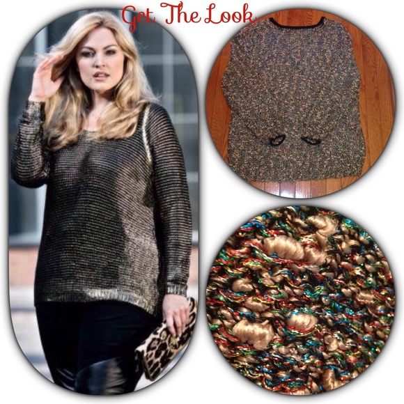 🍂🍁 Fall 🎉➕HP 🎉Vintage Metallic Knitted Sweater Sz XL - Picture 1 of 4