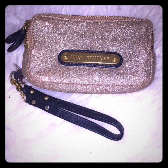 SALE JUICY COUTURE gold/champagne glitter wristlet