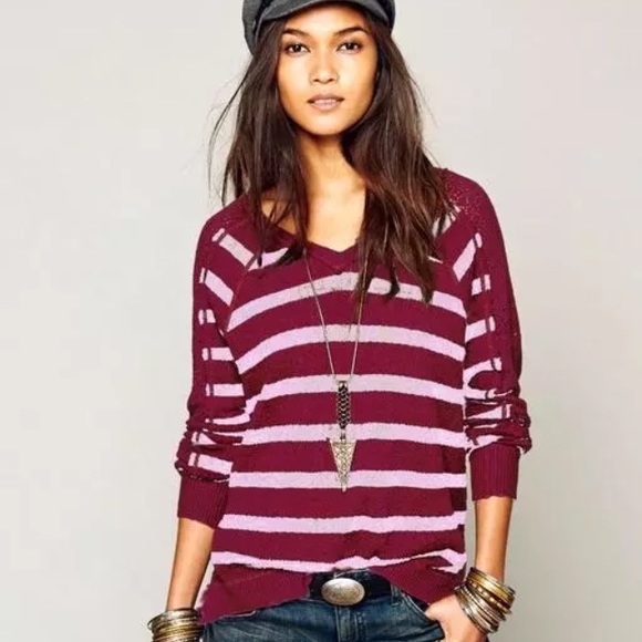 NWOT Free People Maroon Stripe Crochet Top