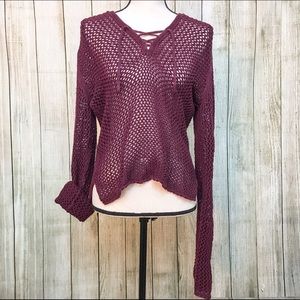 A&F Maroon Lace-Up Sweater