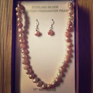 Sterling Silver & Pink Freshwater Pearl Set