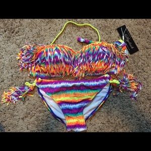 NWT Multi- Colored Fringe Bikini Top and Bottom