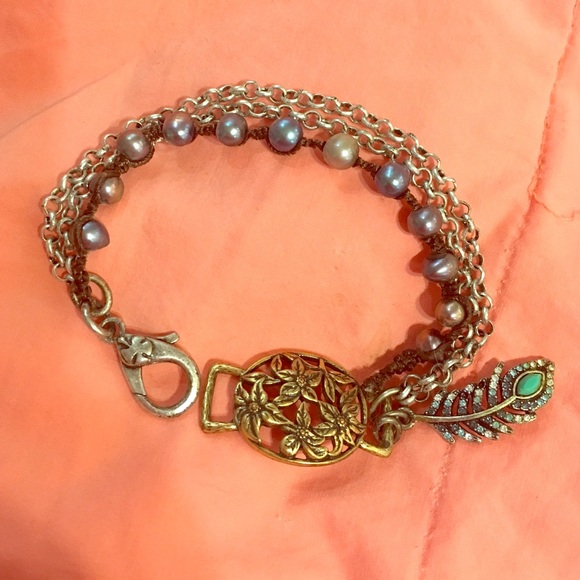 Lucky brand pearl feather bracelet