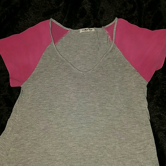 Flowy grey with pink sheer sleeves