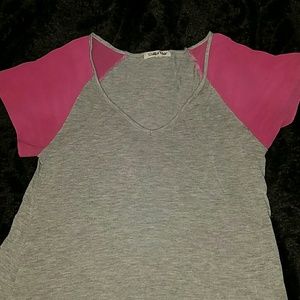 Flowy grey with pink sheer sleeves