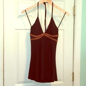 Sky Leather Trim Halter Top