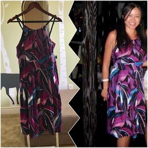 Tropical print halter knee length dress