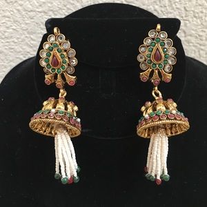 Nice and grand look pearl hanging Indian earrings