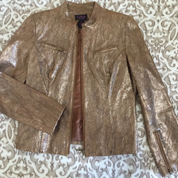 VS 2 BY VAKKO Brown BRONZE LEATHER JACKET 😍