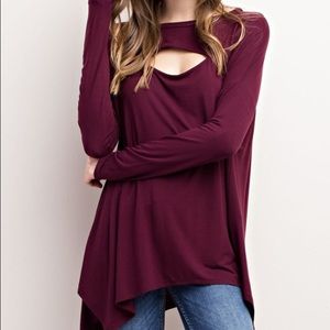 SALE Wine⚫️LS Asymmetrical KeyHole Tunic