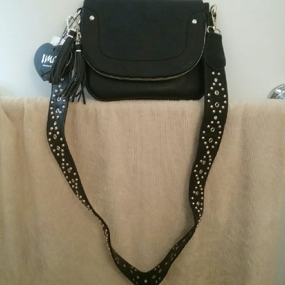 Imoshion Handbags - NWT Black Crossbody w/ Wide Studded Guitar Strap
