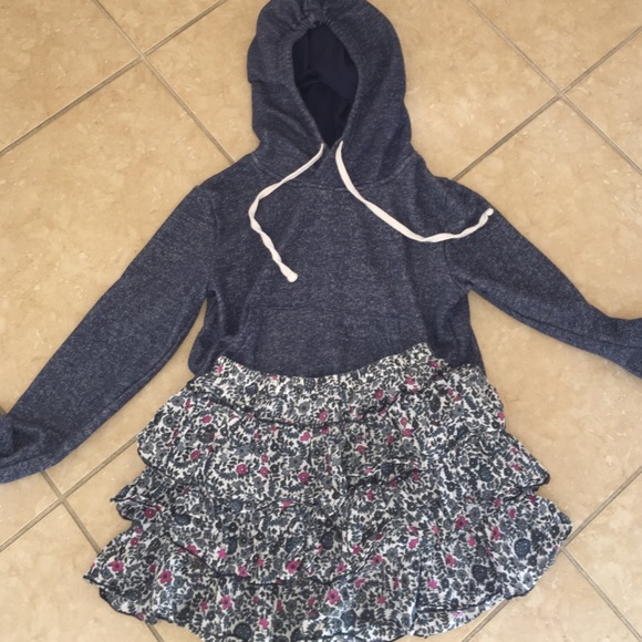 Dark blue hoodie & cute floral young girls skirt