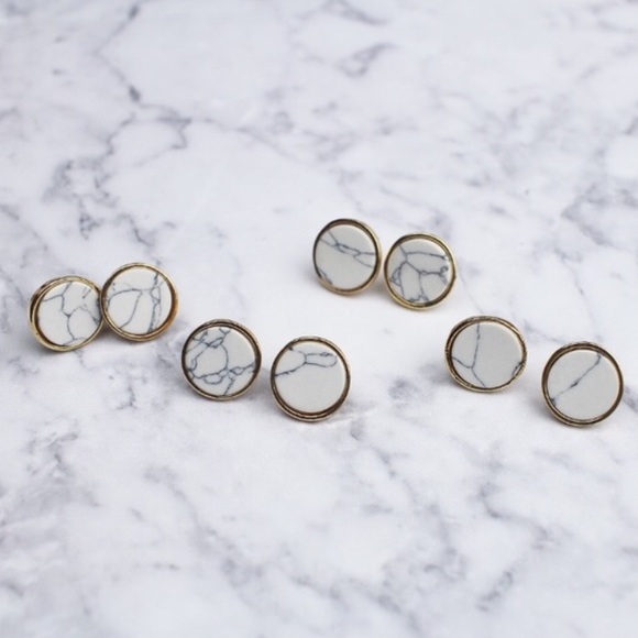 White Marble Gold Studs - Picture 2 of 3