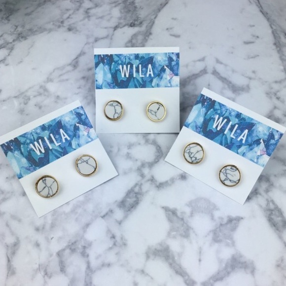 White Marble Gold Studs - Picture 3 of 3