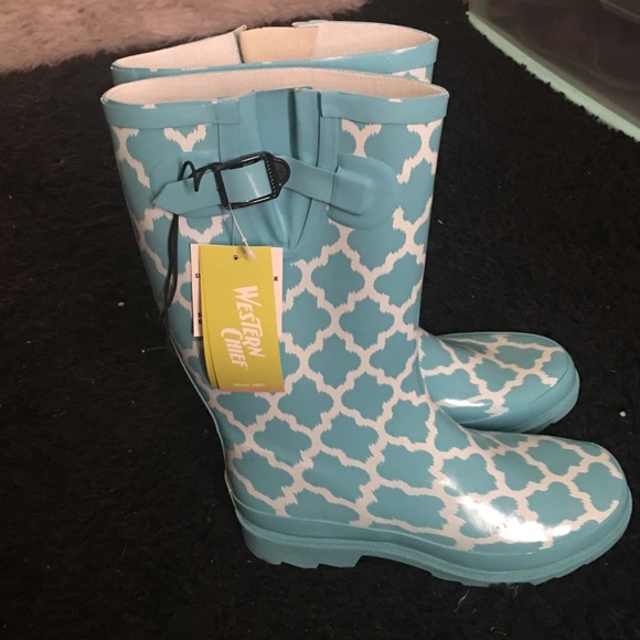 Blue rain boots