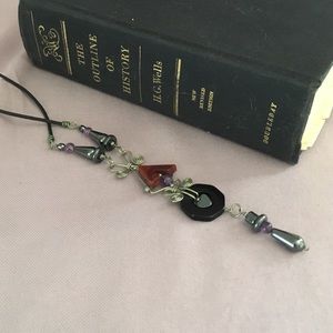 Black onyx, amethyst and silver necklace