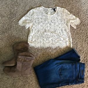 Cream cropped lace blouse