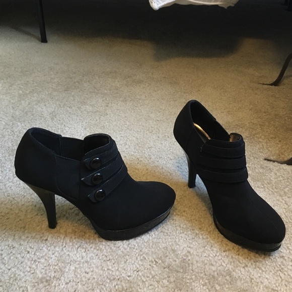Black suede and patent leather booties