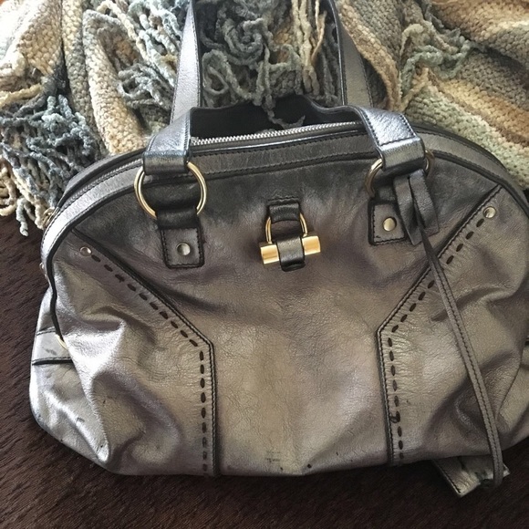 Yves Saint Laurent Handbags - YVES SAINT LAURENT Pewter Silver Leather bag!