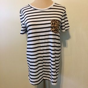 PINK Striped Tee Cheetah Pocket