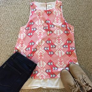 Pink & Teal Print Top