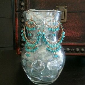 Turquoise Beaded Chandelier Earrings