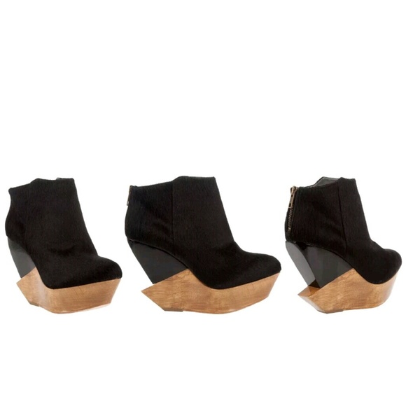 FINSK BOOTIES PONY WOOD WEDGES PLATFORM SIZE 6 - Picture 3 of 4