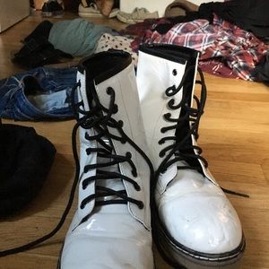 White Punk Lace-Up Boots Knock-Off Doc Martens