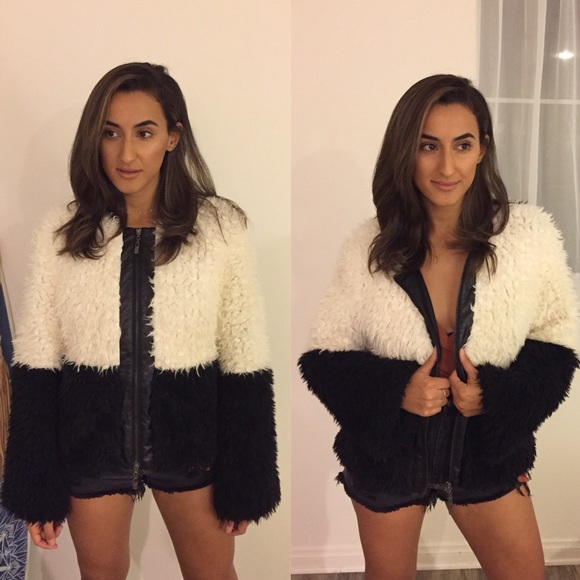 Nasty Gal Jackets & Blazers - Black and White Faux Fur Fluffy Jacket -NWOT
