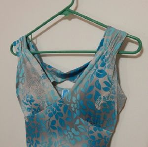 Long floor-length blue flower dress