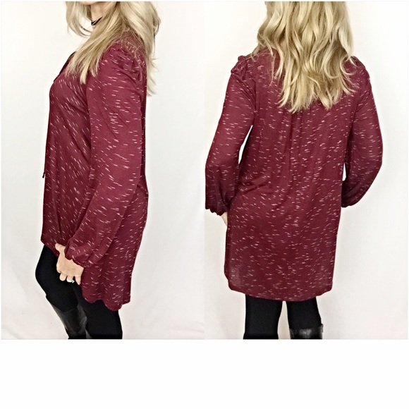 L/XL Flattering Flowy Wine Tie Up Tunic Top sold - Picture 2 of 4