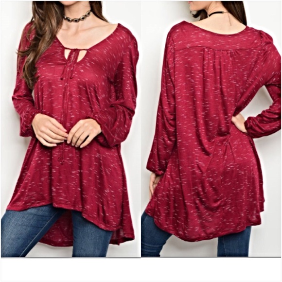 L/XL Flattering Flowy Wine Tie Up Tunic Top sold - Picture 4 of 4
