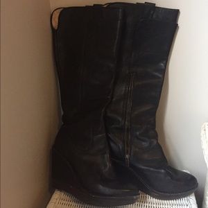 Frye Paige wedge boots, black leather