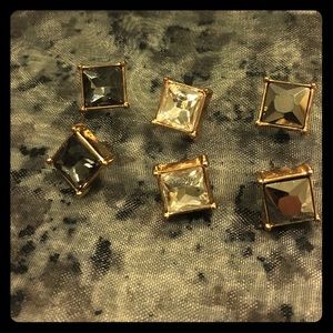 Set of three, medium sized stud, gold earrings