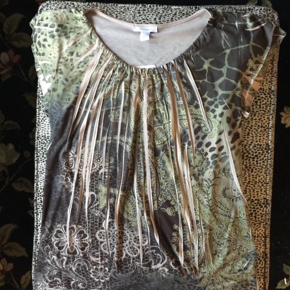 Dress Barn Grey and Green Top; size Large; NWT