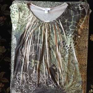 Dress Barn Grey and Green Top; size Large; NWT