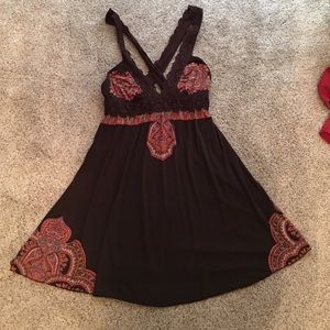 Brown medallion cross back dress