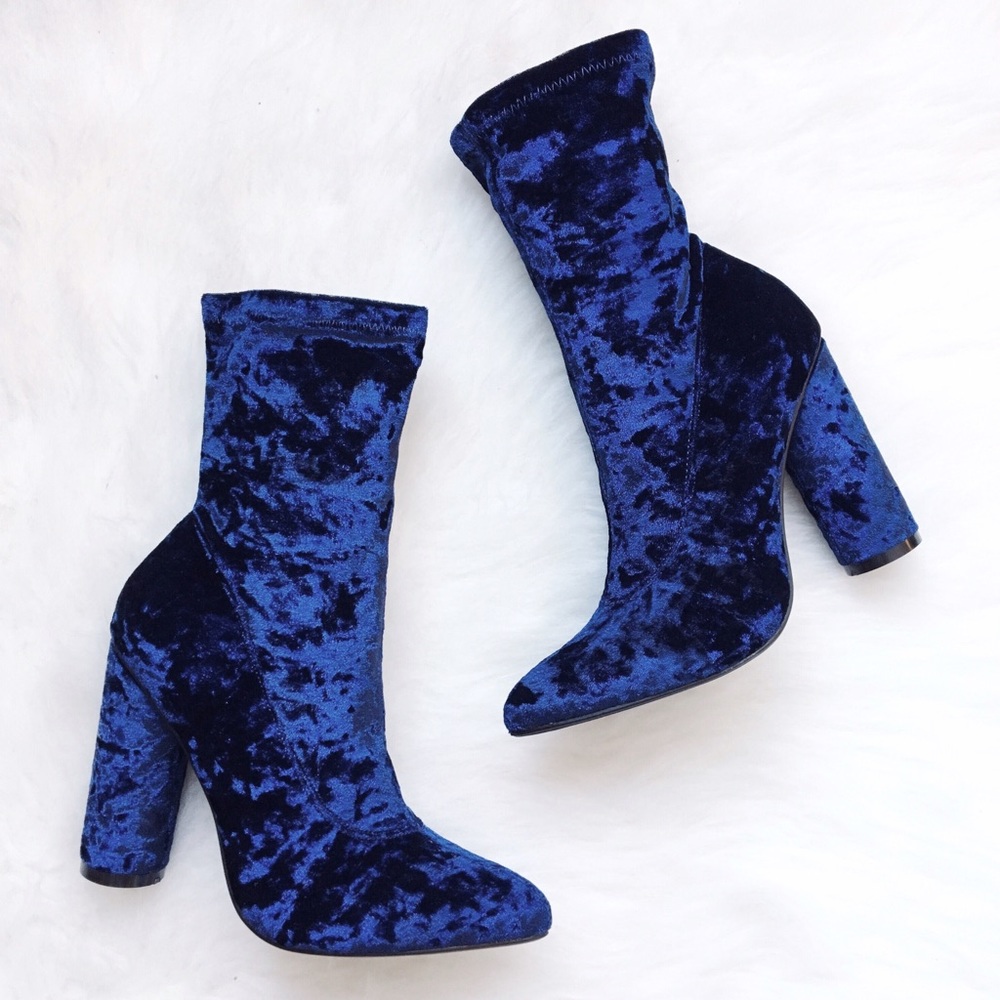 2 LEFT • Blue Velvet Booties - Picture 1 of 3