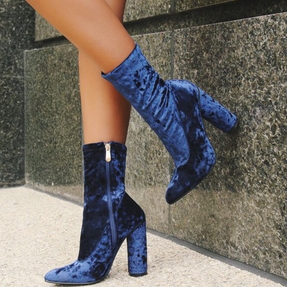2 LEFT • Blue Velvet Booties - Picture 3 of 3