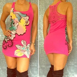 Cotton Pink crotchet back dress/shirt