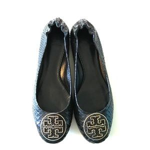 Sz 11 Tory Burch Black Patent Snakeskin Reva w/box