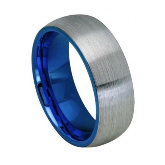 Silver and blue tungsten ring