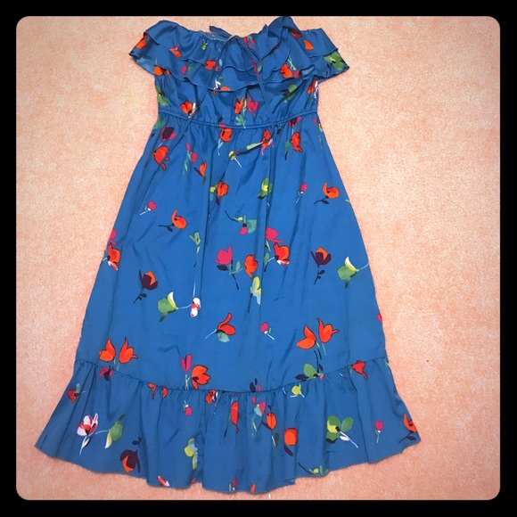 Strapless blue floral dress