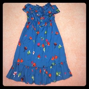 Strapless blue floral dress