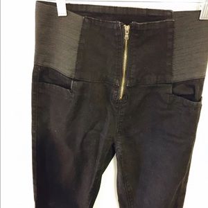 High rise rockabilly black jeans bronze zipper