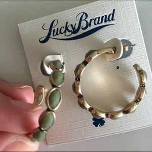 Lucky Brand green stone hoop earrings